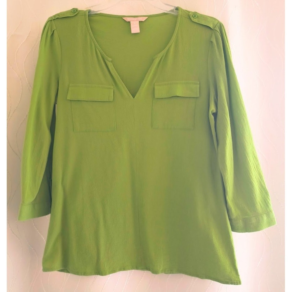 Banana Republic Womens Lime Green Utility Blouse Cotton 3/4 Sleeve Small‎